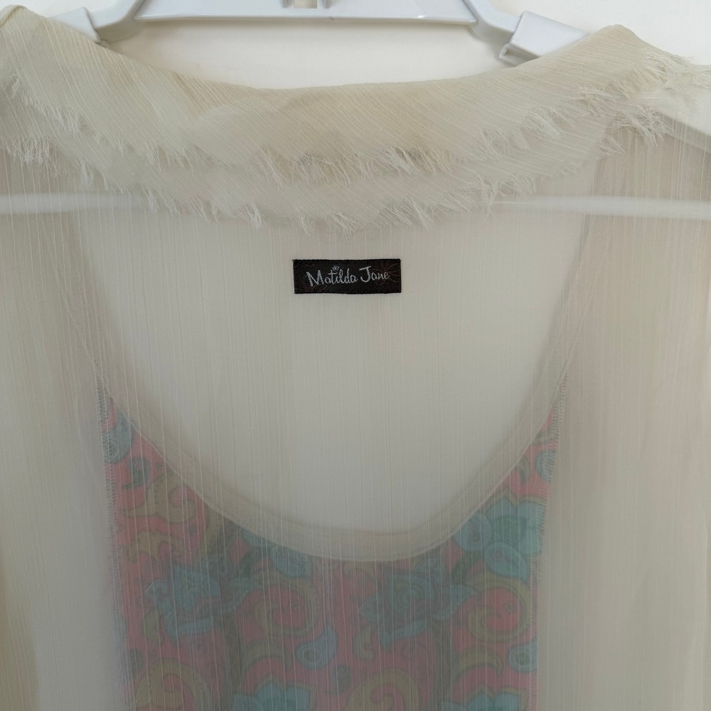 Matilda Jane Womens Cream Sheer Layered Handkerchief Hem Tunic Top Medium - Picture 5 of 5